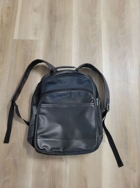 Bugatti Black Men's Faux-Leather Backpack with Front Zip Pocket